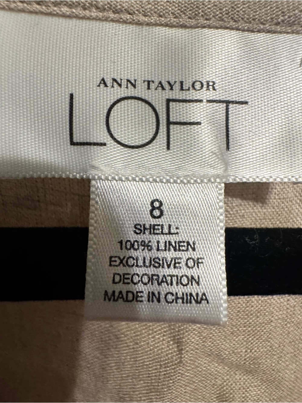 LOFT Beige Linen V-Neck Tunic with White Floral Embroidery - Picture 3 of 3